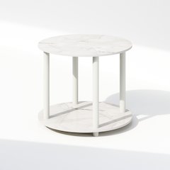 Turn-N-Tube Simple Design 2-Tier Round Wooden Side End Table, Marble White