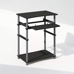 Home Office Writing Desk, Computer Desk with Keyboard Tray, Black/Grey
