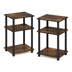 Amber Pine and Black 3-Tier End Table Set with Modern Design