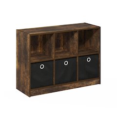 Basic 3x2 Bookcase Storage w/Bins, Amber Pine/Black