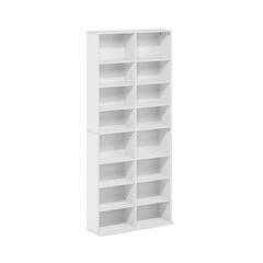 16-Shelf Multimedia Media Storage Tower Rack with Adjustable Shelves, White