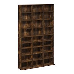 24-Shelf Multimedia Media Storage Tower Rack with Adjustable Shelves, Amber Pine