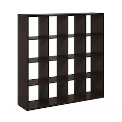 Cubicle Open Back Decorative Cube Storage Organizer, 16-Cube, Dark Oak