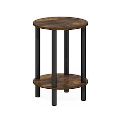 2-Tier Round Wooden End Table, Side Table, Amber Pine/Black