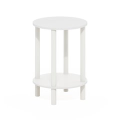 2-Tier Round Wooden End Table, Side Table, White/White