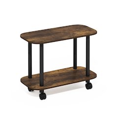 Turn-N-Tube Modern Oval End Table, Side Table with Casters, Amber Pine/Black