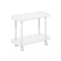 Turn-N-Tube Modern Oval End Table, Side Table with Casters, White/White