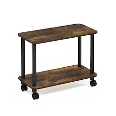 Modern Rectangle End Table, Side Table with Casters, Amber Pine/Black