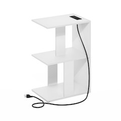 Open Storage Sofa Side Table, End Table with USB and Type-C Charging Port, White