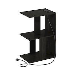 Open Storage Sofa Side Table, End Table with USB and Type-C Charging Port