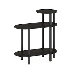 3-Tier Oval Sofa Side Table, End Table with Open Shelves, Espresso/Black