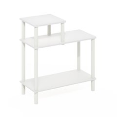 3-Tier Rectangular Sofa Side Table, End Table with Open Shelves, White/White