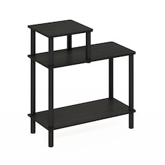 3-Tier Rectangular Sofa Side Table, End Table with Open Shelves, Espresso/Black