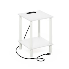 2-Tier Side Table, End Table with USB and Type-C Charging Port, White/White