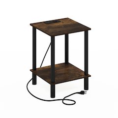 2-Tier Side Table, End Table with USB and Type-C Charging Port, Amber Pine/Black