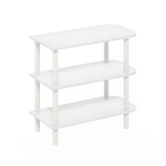 3-Tier Curved Freestanding Shoe Rack Storage Organizer, White/White