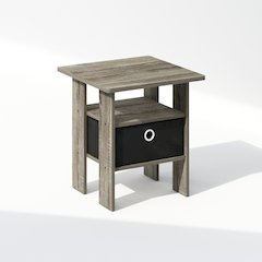 Tidur Bedside Table Nightstand with Bin Drawer, French Oak/Black