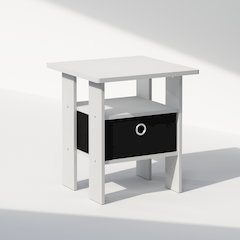 Tidur Bedside Table Nightstand with Bin Drawer, White/Black