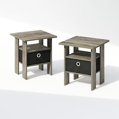 Tidur Bedside Table Nightstand with Bin Drawer, French Oak/Black, Set of 2