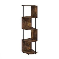 Econ 4-Tier Zigzag Corner Shelf Bookcase, Bookshelf, Amber Pine/Black