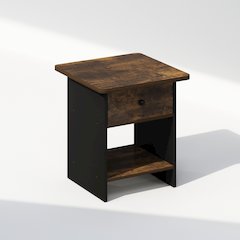 Tidur Nightstand, Bedside Table Storage Shelf with Bin Drawer, Amber Pine/Black