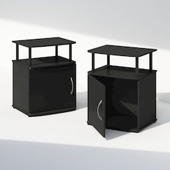 Tidur Utility Design Nightstand, Bedside Table, Black, Set of 2