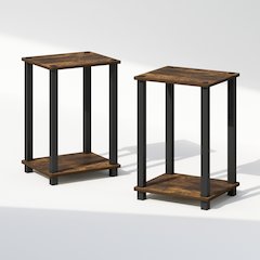 Simplistic Compact Bedside Table, Nightstand, Amber Pine/Black, Set of 2