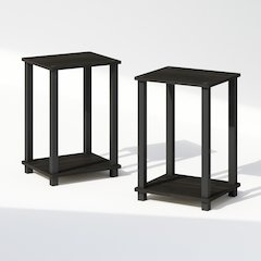 Simplistic Compact Bedside Table, Nightstand, Espresso/Black, Set of 2