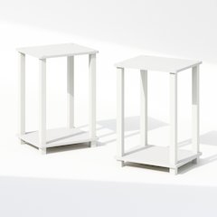 Simplistic Compact Bedside Table, Nightstand, White/White, Set of 2