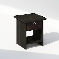 Tidur Nightstand, Bedside Table Storage Shelf with Bin Drawer, Espresso/Brown