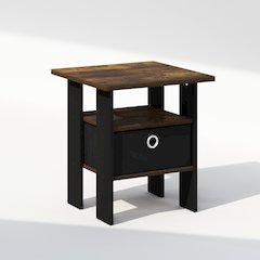 Tidur Bedside Table Nightstand with Bin Drawer, Amber Pine/Black