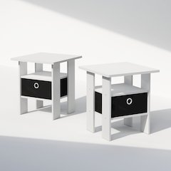 Andrey End Table, Side Table with Bin Drawer, Grey Oak/Black
