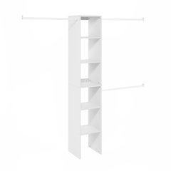 Fano Clothing & Closet Storage Organizer Shelf Tower with 3 Hanging Bars, White