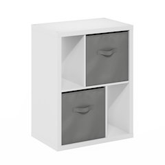Viola Standing Storage Shelf with Two Storage Bins, White/Light Grey