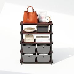 3-Tier Storage Shelf, Set of 2 Stackable Shelf, Corner Shelf, Cherry Oak