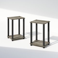 Simplistic Compact Bedside Table, Nightstand, French Oak/Black, Set of 2