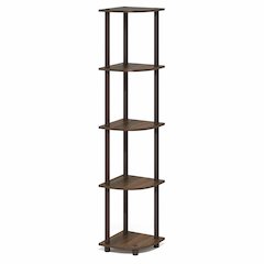 5 Tier Corner Shelf, Corner Bookshelf, Display Shelf Black Walnut