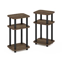 3-Tier Turn-N-Tube Curve End Table, Side Table, 2-Pack, Columbia Walnut/Black