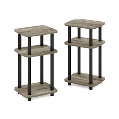 Just 3-Tier Turn-N-Tube Curve End Table, Side Table, 2-Pack, French Oak/Black