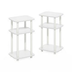 Just 3-Tier Turn-N-Tube Curve End Table, Side Table, 2-Pack, White/White