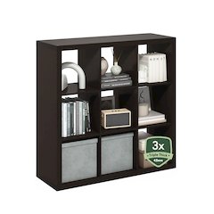 9-Cube Bookshelf, Triple Thick Frame Cube Storage Organizer, Black Oak