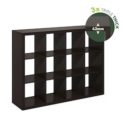 Cubicle Extra Thick Frame Decorative Cube Storage Organizer, 12-Cube, Dark Oak