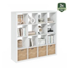 16-Cube Bookshelf, Triple Thick Frame Cube Storage Organizer, Plain White