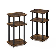 Just 3-Tier Turn-N-Tube Curve End Table, Side Table, 2-Pack, Amber Pine/Black