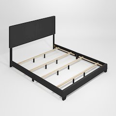 Pessac Upholstered PU Leather Bed Frame, Plain Black, California King
