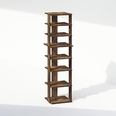 Compact 8-Tier Vertical Space Saving Free Standing Corner Shelf, Display Rack