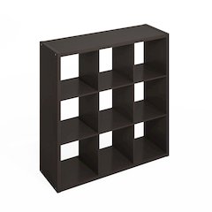 Simple Open Back Cube Storage Organizer, Standing Shelf, 9-Cube, Dark Oak