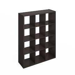 Simple Open Back Cube Storage Organizer, Standing Shelf, 12-Cube, Dark Oak