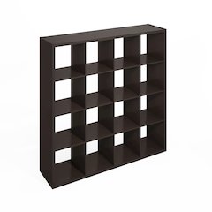 Simple Open Back Cube Storage Organizer, Standing Shelf, 16-Cube, Dark Oak