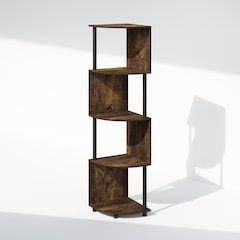 Furinno Basic 4-Tier Zigzag Corner Multipurpose Standing Shelf, Amber Pine/Black